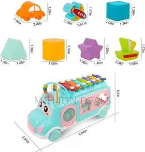 Musical Happy Bus Toy Baby 6-18 Xylophone Shape Learning Toy