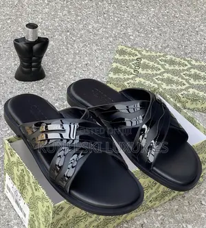 Original Gucci Leather Black & White Leather Slippers
