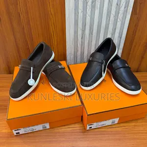 Original Hermes Brown Suede / Black Leather Loafers Shoes