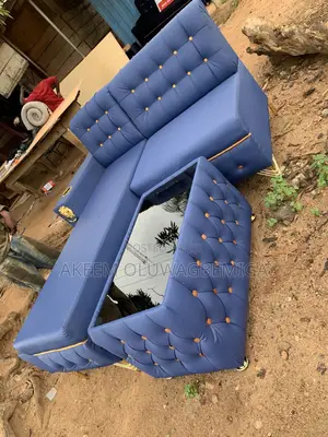 L Shaped Leather Chair With Glass Center Table