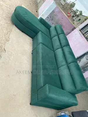 Green Color Fabric L Shaped Chair