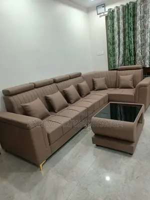 Leather Material L Shaped Chair With Center Table