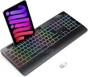 Tecurs 2.4g Wireless Gaming Keyboard Wirst Rest With Phone Holder, Led