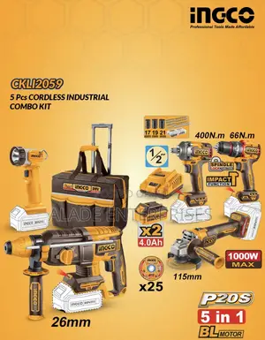 Ingco Industrial 5in1 Cordless Brushless Combo Kit
