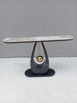 Ultra-Modern Marble-Top Console Table With "Pendulum" Gold Detail