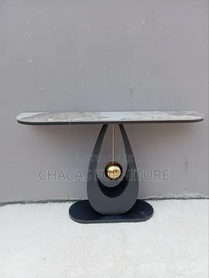 Ultra-Modern Marble-Top Console Table With "Pendulum" Gold Detail