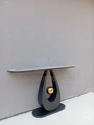 Ultra-Modern Marble-Top Console Table With "Pendulum" Gold Detail