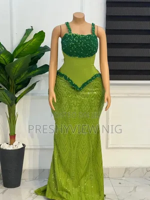 Lemon/Emerald Mermaid Beaded Luxury Dress