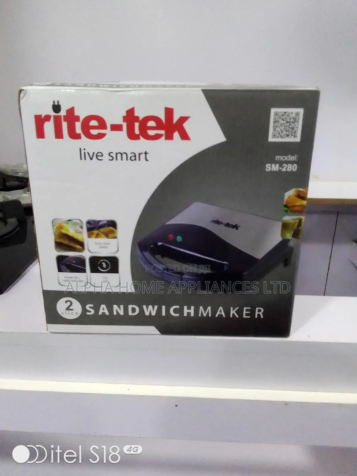 Rite-Tek Sandwich Maker 2 Slice Silver Colour