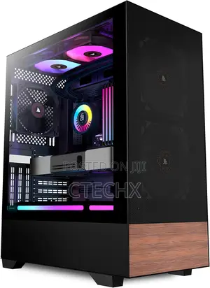 Kediers Gaming Desktop Pc Case Atx 3 Fans Pre-Installed, Walnut Wood