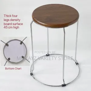 Thickened Wrought Reinforced Round Stool With Wooden Surface