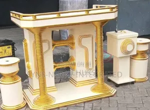 Church Wooden Podium Stand With Flower Vase and Offering Container