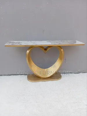 Luxury Gold Heart-Shaped Console Table With Marble Top