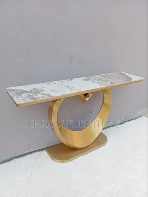 Luxury Gold Heart-Shaped Console Table With Marble Top