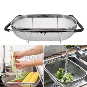 1 Set Stainless Steel Over Sink Colander With Telescopic Handle