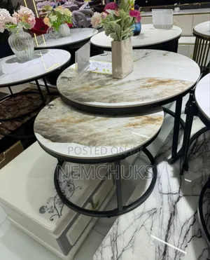 Elegant Set of 2 Round Marble Nesting Coffee Table