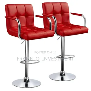 Set of 2 Chrome Bar Stool With Backrest - Red