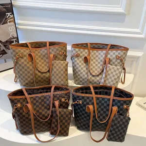 Leather Tote Bag Set With Matching Pouch