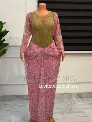 Baby Pink Lace With Beaded Golden
