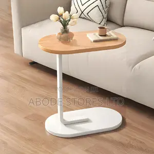 C-Shaped Compact Sofa Side End Table- Tan/White