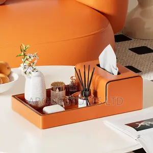 High-End Orange Leather Tissue Box Tray