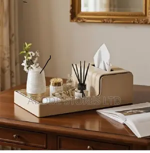High-End Leather Tissue Box Tray - Beige