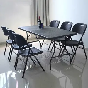 Plastic Outdoor Table With 6 Foldable Chairs - 6ft