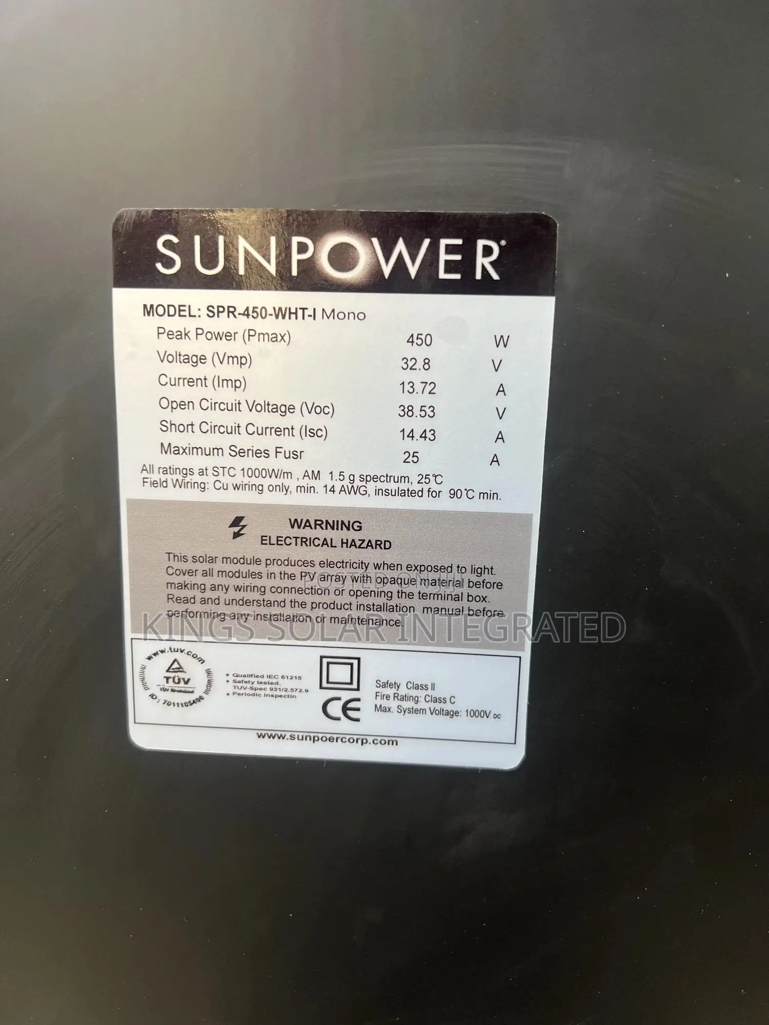 Sun Power All Black Panel 450w
