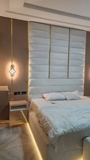 Full Height Padded Bedframe With Bedside Cabinet and Deco