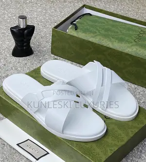 Original Gucci White Leather Slippers