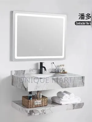 Wall Mount Bathroom Vanity Set With Led Light Mirror and Center Basin