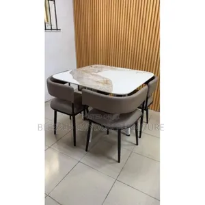 Luxury Marble-Top Dining Table Set With 4