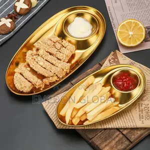 Stainless Steel Gold Oval Salad Dish, Fries Serving Plate