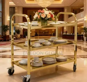 Quality Stainless Steel Titanium Gold 3 Layer Food Trolley
