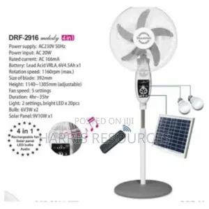 Duravolt 16 Inch Fan+ Bulbs Fan + Solar + Bluetooth DRF 2916