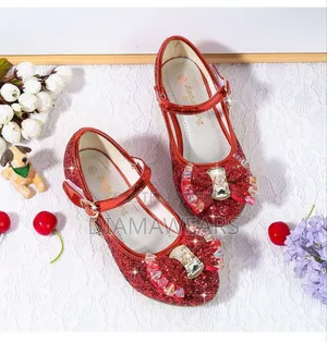 Girls Princess Low Heel Special Occasion Stone Dress Shoe Red