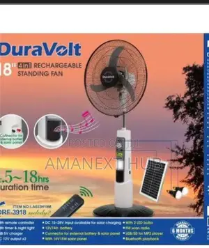 4in1 18inches Duravolt Rechargeable Fan With Solar Panel