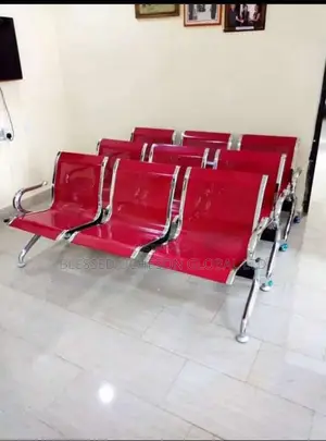 Three-Seater Mild Steel Waiting Chair (Red and Silver)