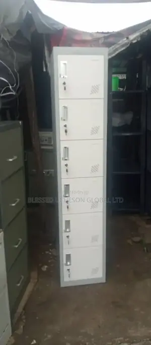 Vertical Six-Door Steel Storage Locker Cabinet.