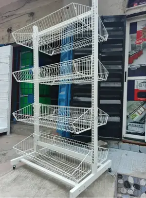 White Multi-Tiered Wire Bin Supermarket Display Rack.