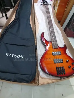 Givson Four String Active Bass Guitar With Bag and Strap.