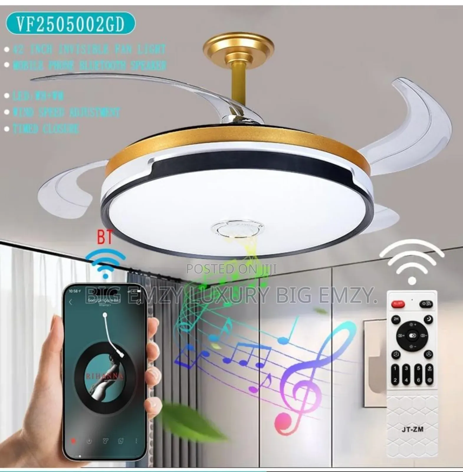 Modern Led Ceiling Fan Chandelier Bluetooth Light