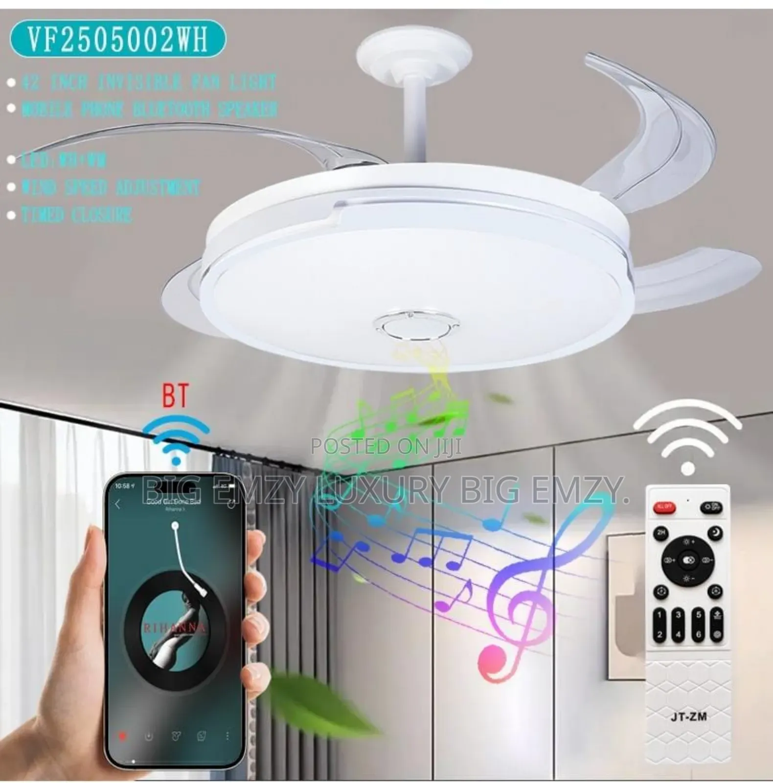 Modern Led Ceiling Fan Chandelier Bluetooth Light