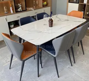 Quality Marble Top Dining With 6 Colorful Leather Chiars