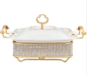 Diamond-Studded Hot Pot Buffet Stove, Square Ceramic Buffet Stove-3pcs