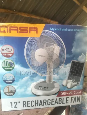 Qasa 12” Rechargeable Fan With Solar Panel – Qrf-2912 3-in-1