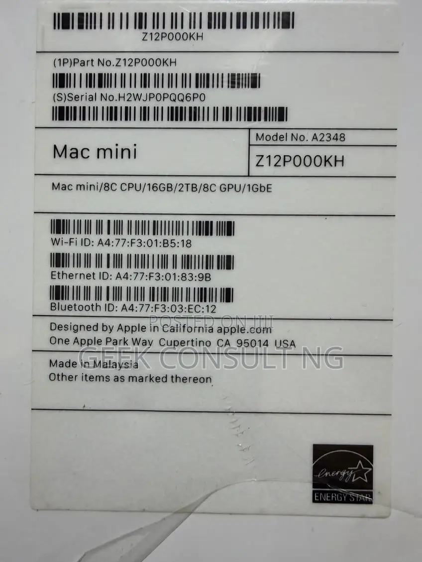 New Desktop Computer Apple Mac Mini 16GB Apple M1 SSD 2T