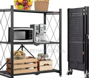 3 Layers Foldable Storage Rack With Wheels
Colour: Black