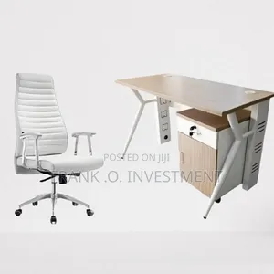 Set of Office Wooden Top Table and High Back Chair