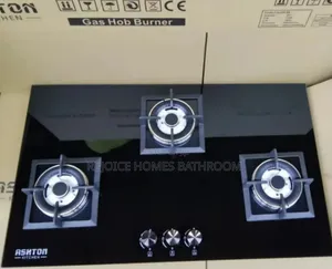 3 Burner Black Glass Gas Hob With Cast Iron Pan Supports